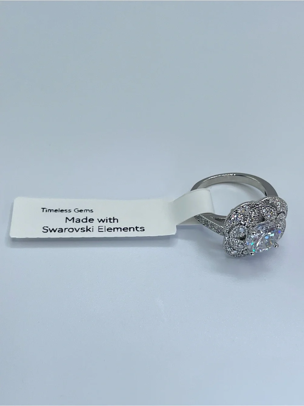 Swarovski Crystal Elements White Crystal Halo Art Deco Statement Ring Sz 6.5